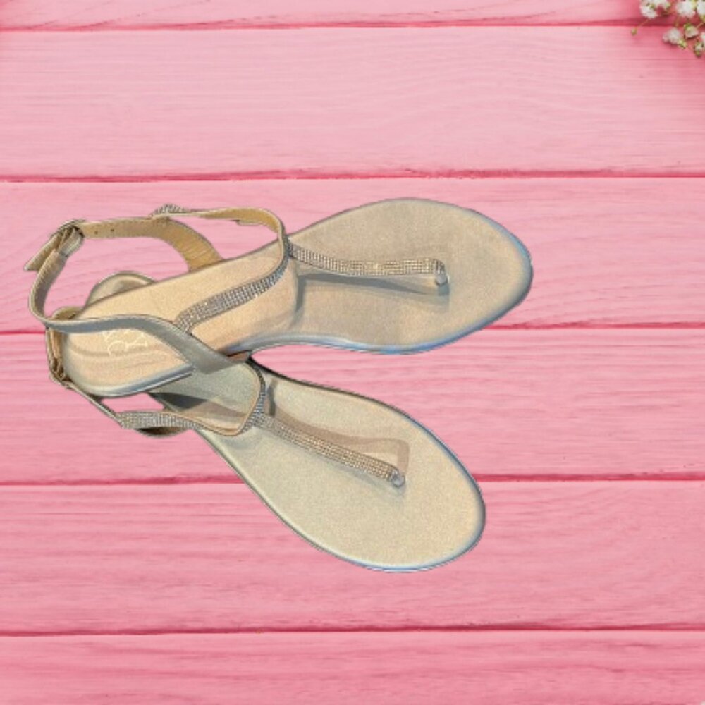 NY&Co. Women’s Sandals – silver rhinestones T-strap flat – size 10